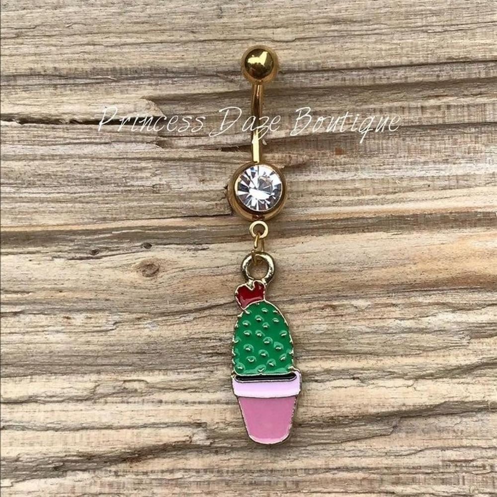 Gold Cactus Belly Button Ring